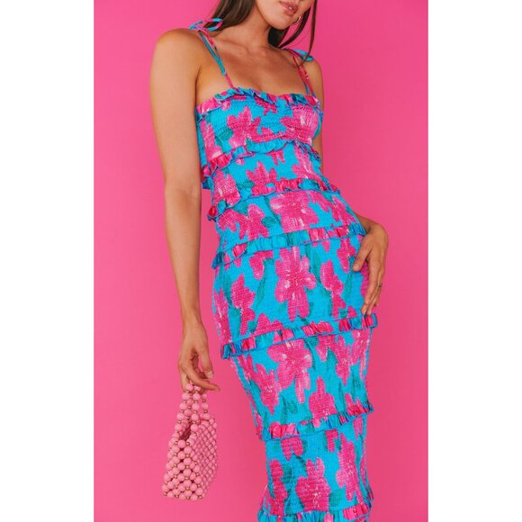 Show Me Your Mumu Stella Smocked Dress Garden Party Blue - Size S - Picture 14 of 16